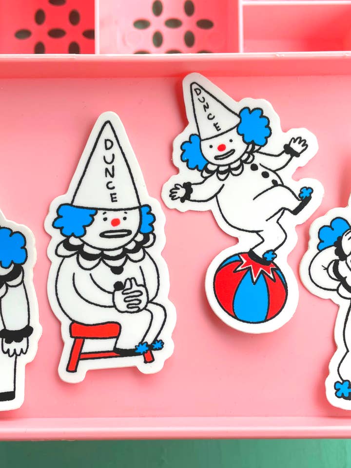 Dunce Clown Sticker Pack for wholesale by Hailey McLaughlin Illustrations