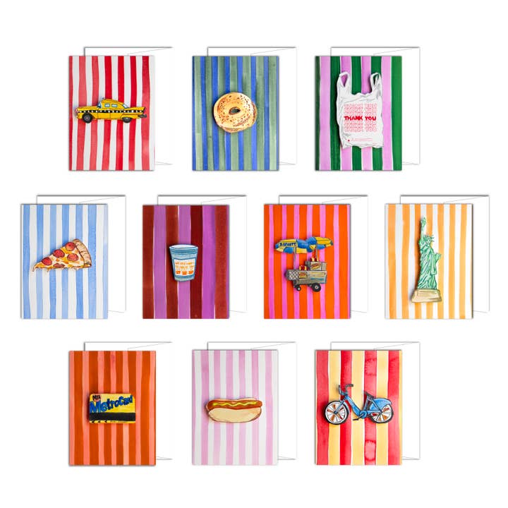 NYC Icons & Stripes Collection Cards for wholesale by Maggie Beckett Studio