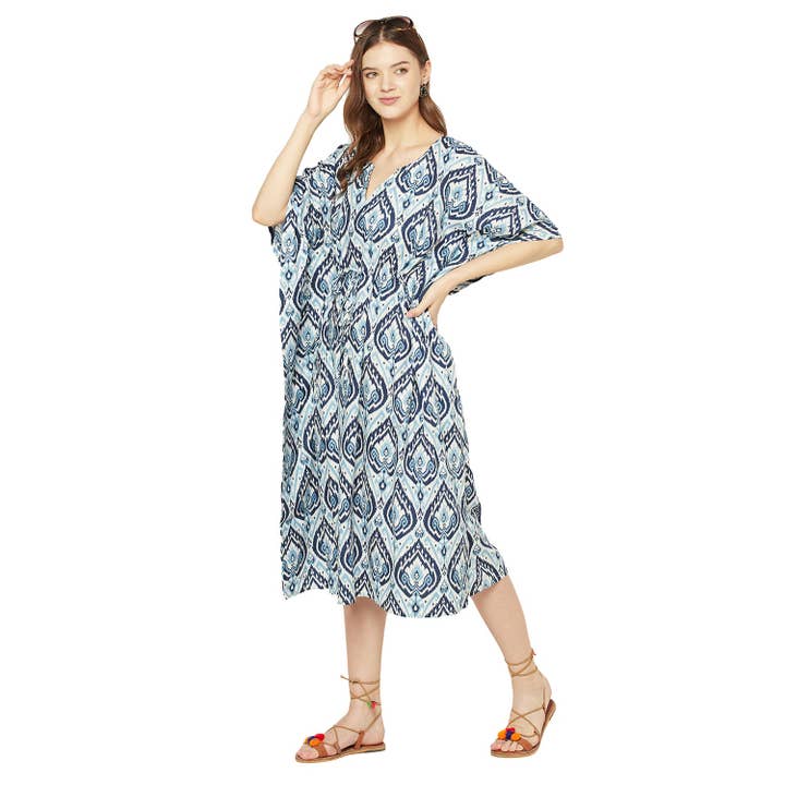 Damen-Kaftan aus Baumwolle - Tranquil Tones Blue für den Großhandel von Boho-Eclectica