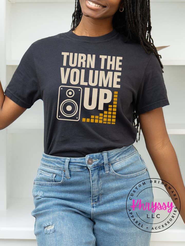 Turn The Volume Up Modern Audio Comfort Colors T-shirt for wholesale by Khryssy,LLC