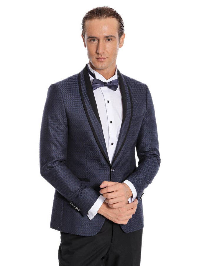 Marinblå Sjalkavajmönstrad Slim Fit Marinblå smoking | Wessi för wholesale på Faire3
