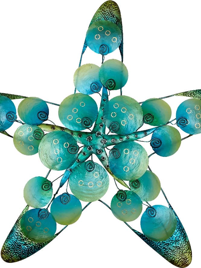 Tropical Starfish w/ Discs Wall Art 19" - Metal & Capiz Art for wholesale by HS Seashells