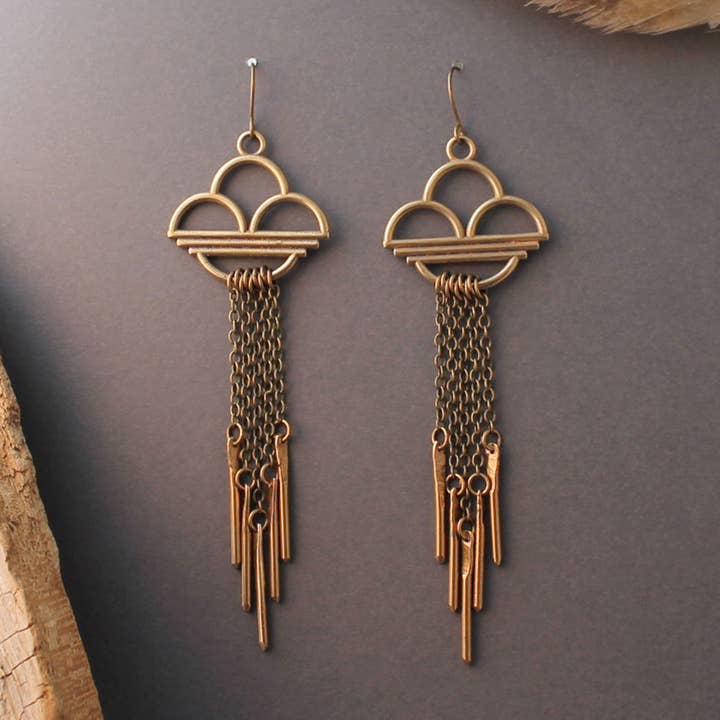 Rain fringe earrings in silver or brass for wholesale by Crow Jane Jewelry