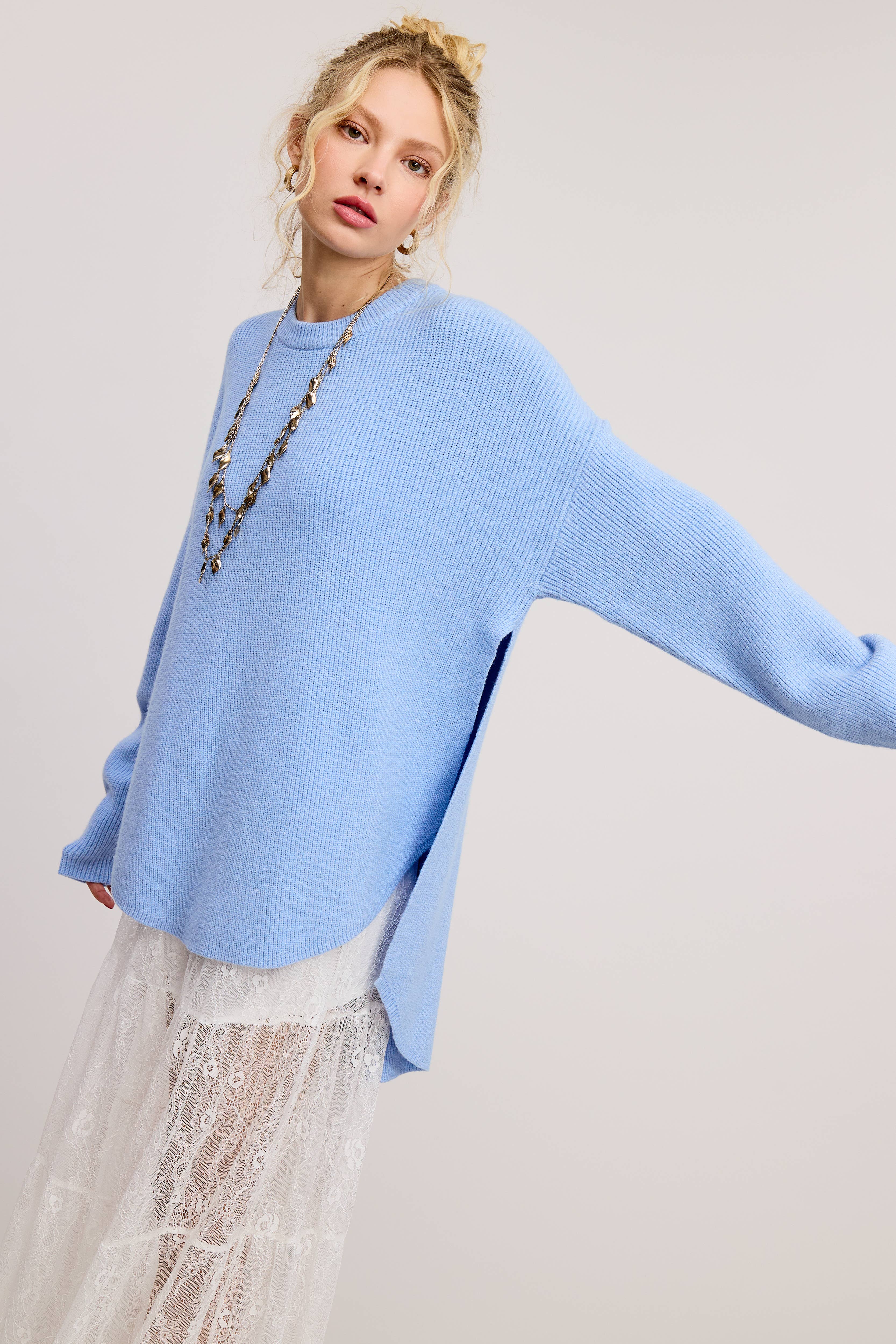 Mimosa - Wholesale Knit Sweater - Women's - High Low Knit Sweater with Side Slit13