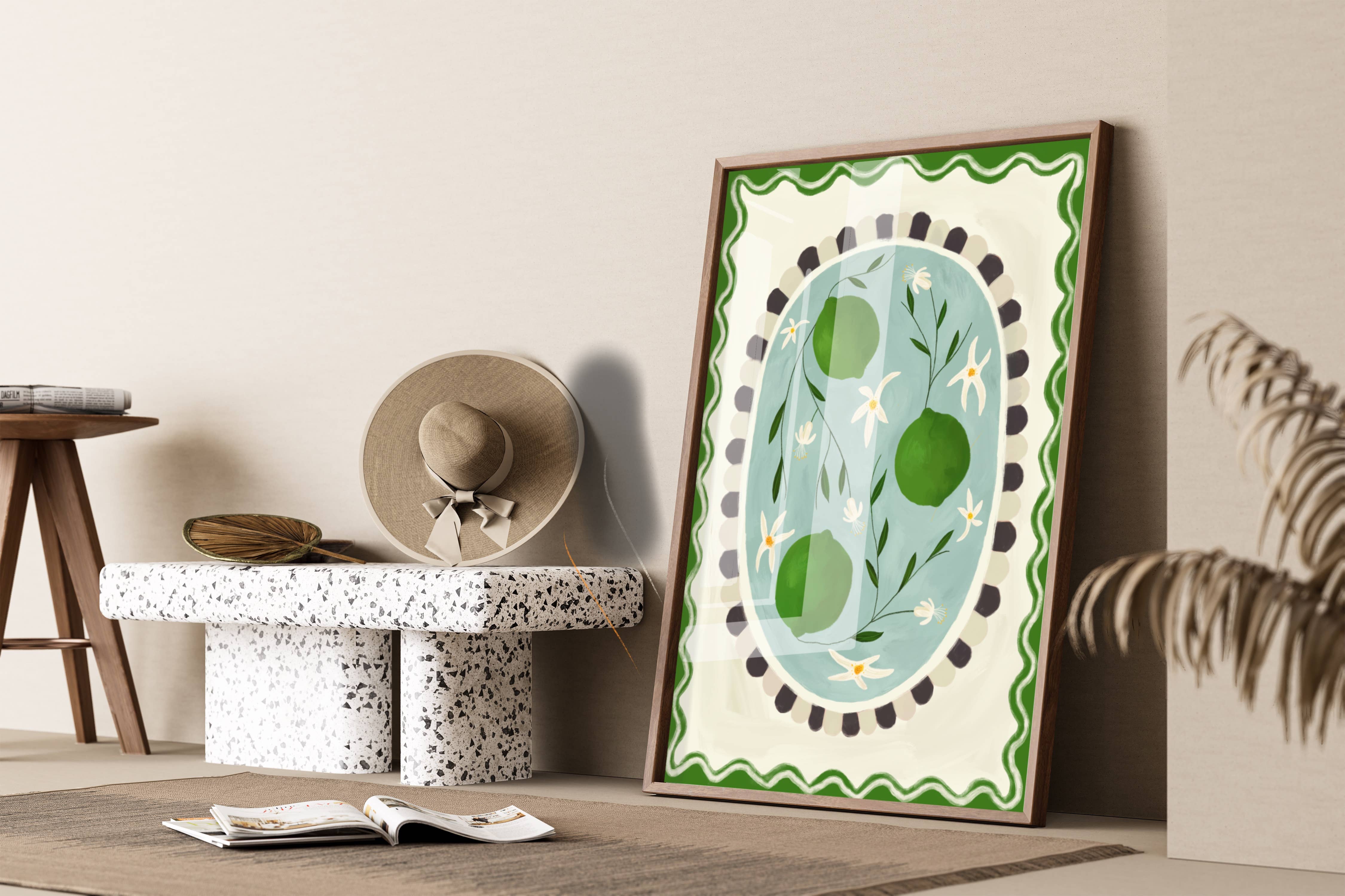 Kate Fox Design - Wholesale Art print - Lime with border, Art print, Kitchen art,  colourful art 7