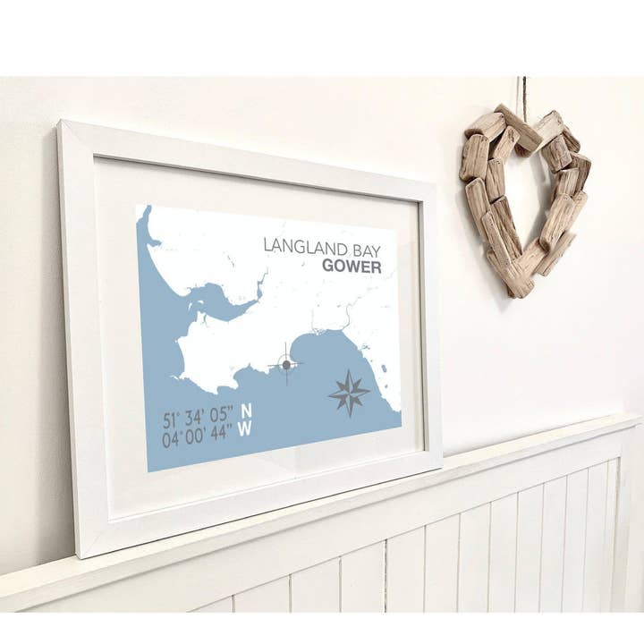 Langland Bay Coastal Map Print for wholesale by SeaKisses