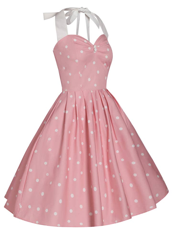 Dolly & Dotty - Wholesale Dress - Women's - Sophia Rockabilly Halter Neck Swing Dress in Light Pink