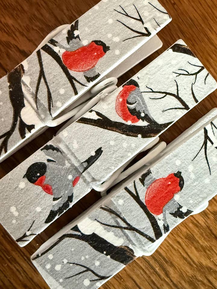 Robins in the Snow Handmade Bird Snack Clips for wholesale by NanCBeeCreations