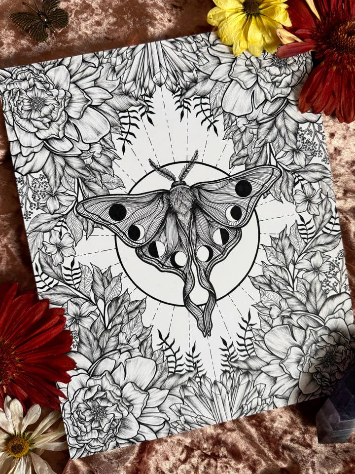 Floral Luna Moth Art Print for wholesale by Strat Lacy Art