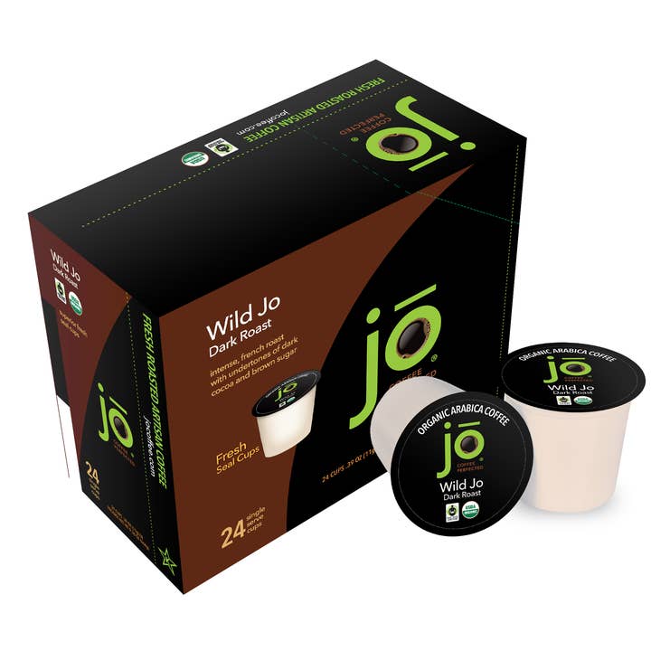WILD JO: 24 Cup Organic Dark French Roast Recycleable Cups for wholesale by Jo Coffee