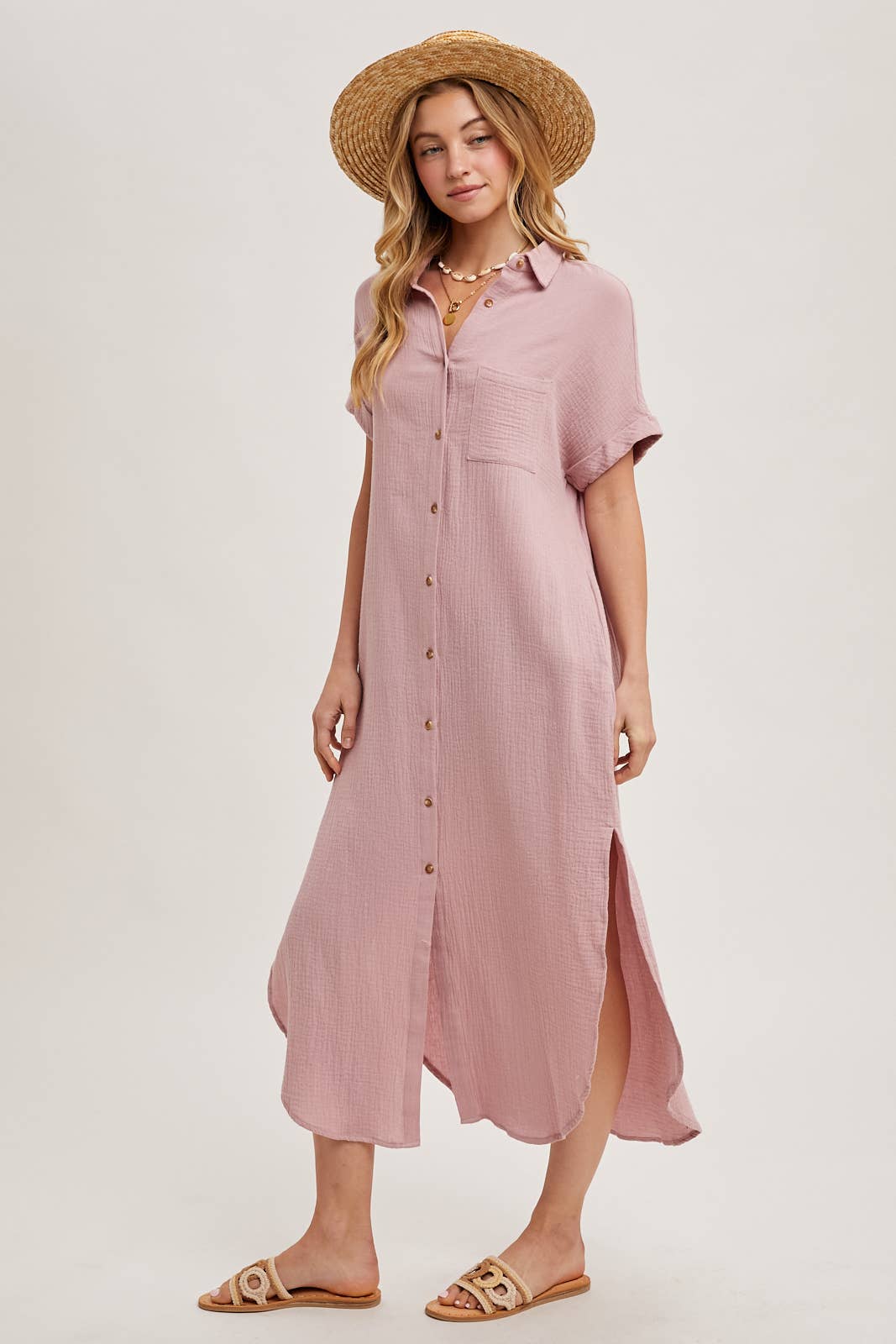 Bluivy - Wholesale Dress - Women's - BUTTON UP MAXI SHIRT DRESS WITH POCKET98