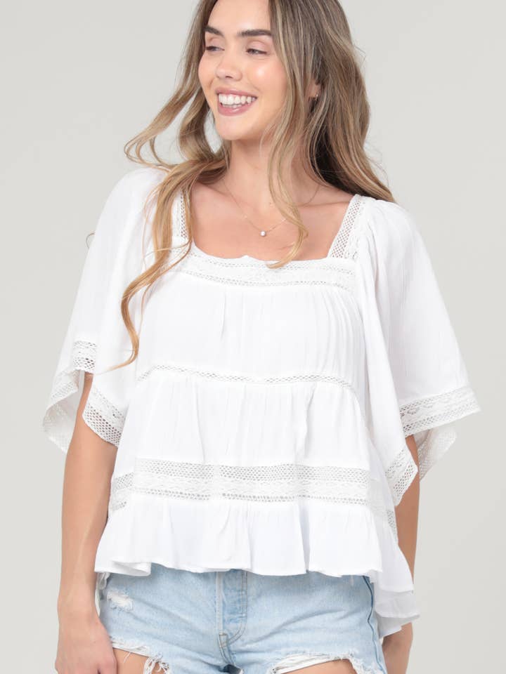 C2D59-ASIS LACE TRIM SQUARE NECK BLOUSE for wholesale by ANGIE