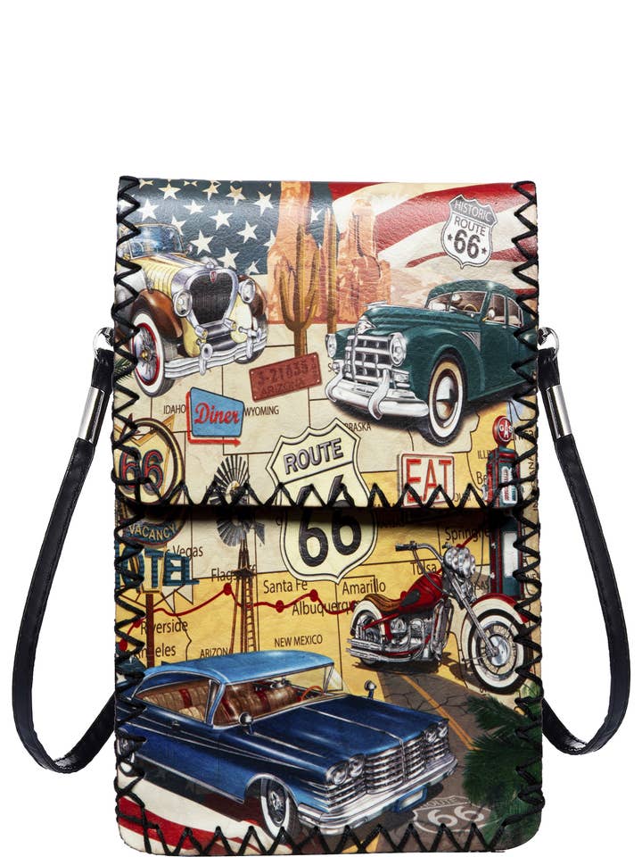 Vintage Route 66 Printed Crossbody HB0580 - NO.190 for wholesale by Ole