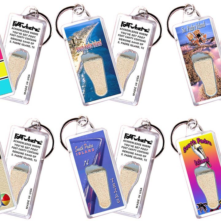 South Padre Island FootWhere® Souvenir Keychain. 72 pieces/6 assorted styles. for wholesale by FootWhere- USA Group, Inc.