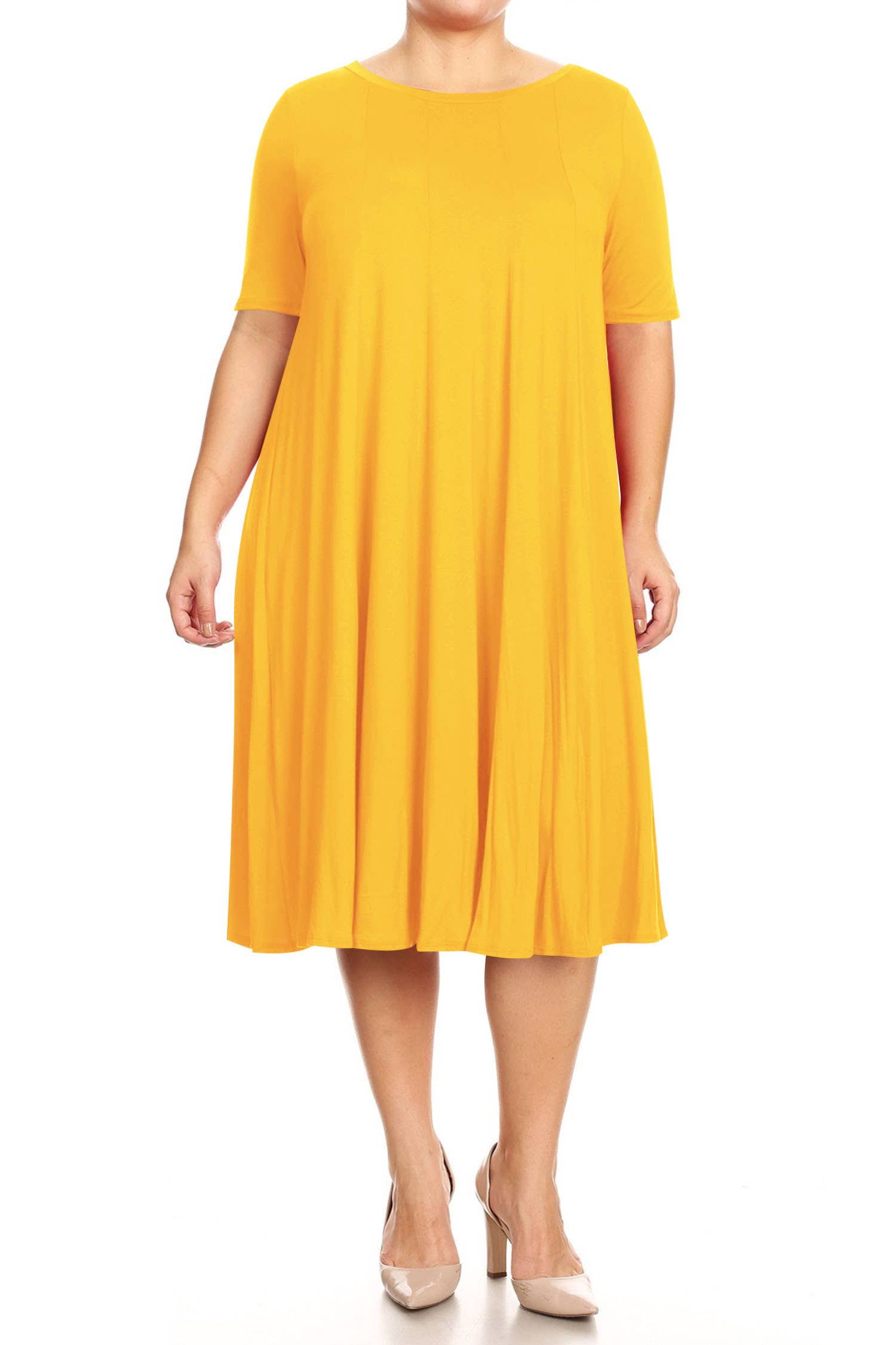 MOA COLLECTION - Wholesale Dress - Women's - Women's Plus Size A-Line Round Neck Casual Solid Midi Dress20