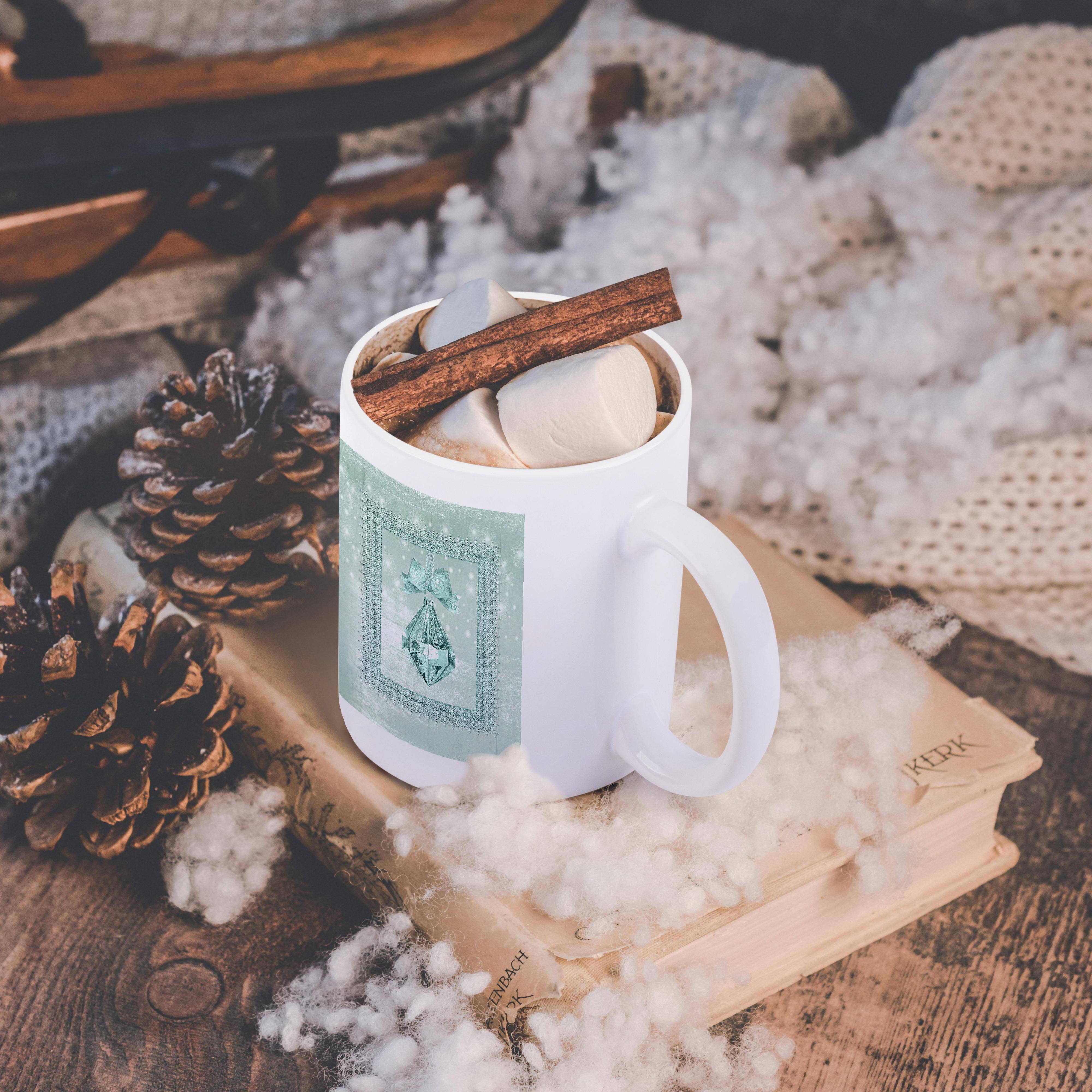 3dRose - Wholesale Coffee Mug - 3dRose, Pastel Mint Green Crystal Look Ornament in Frame on Lights, Mug11