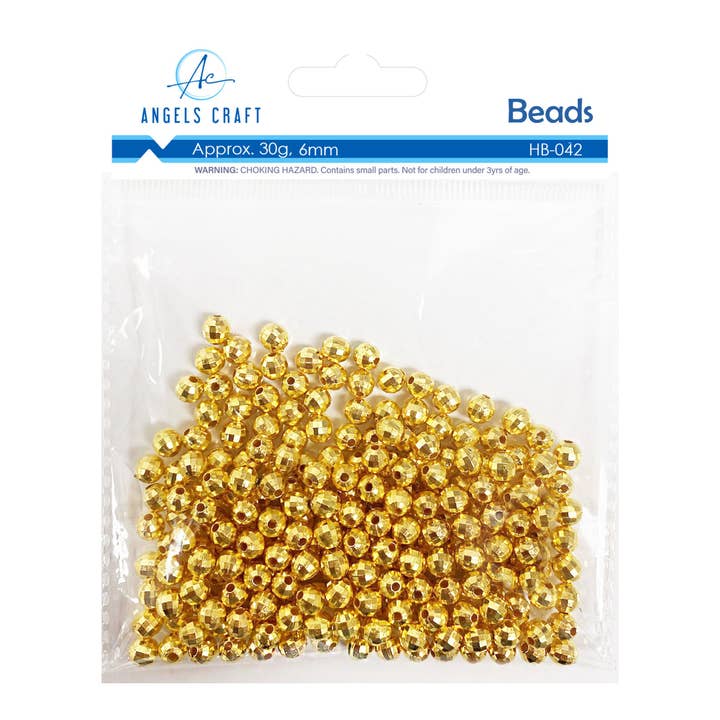 Angels Craft - Wholesale Beads - Faceted Round Bead, Gold color (2 sizes available)