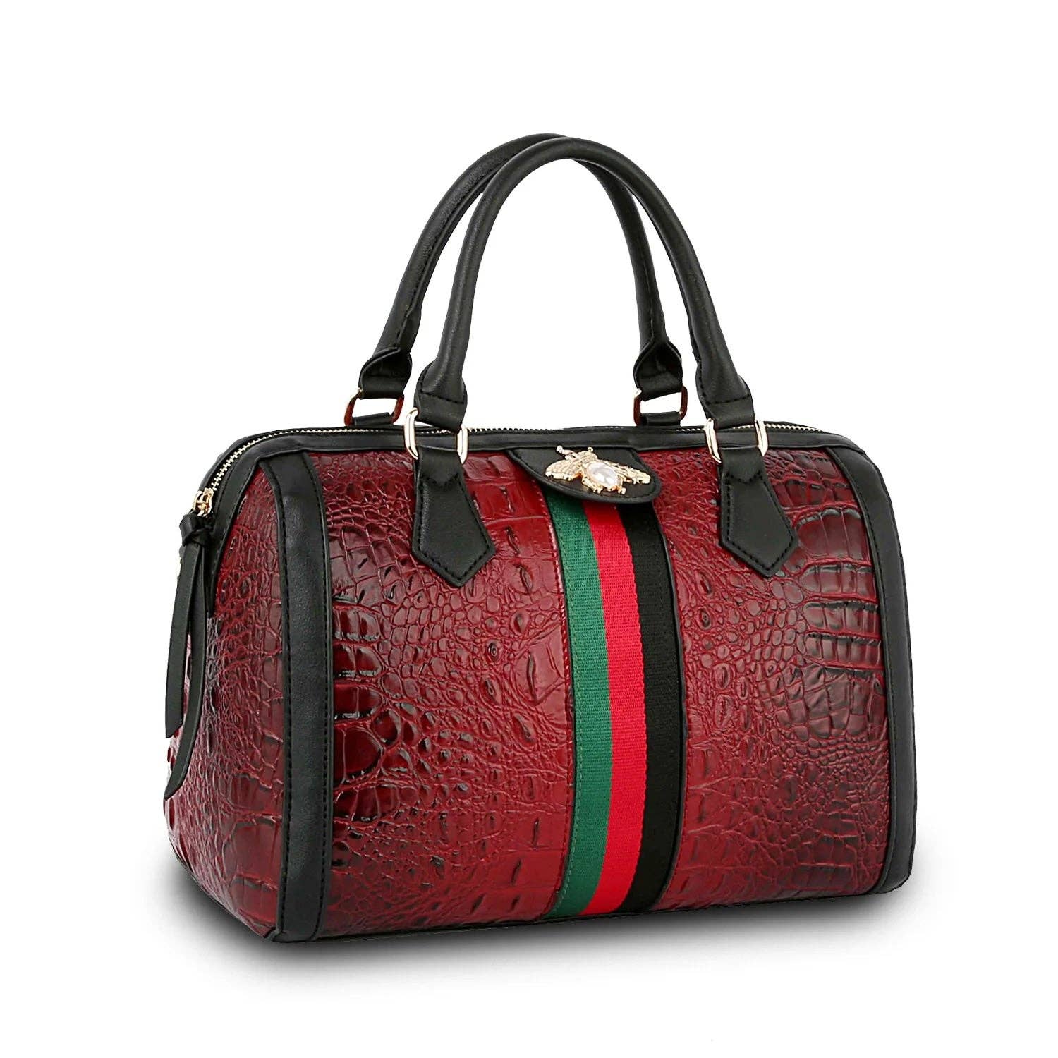 M&M HANDBAGS, LLC. – wholesale Satchel – Women's – DS0675  FASHION CROCO SATCHEL WITH BEE AND STRIPE2