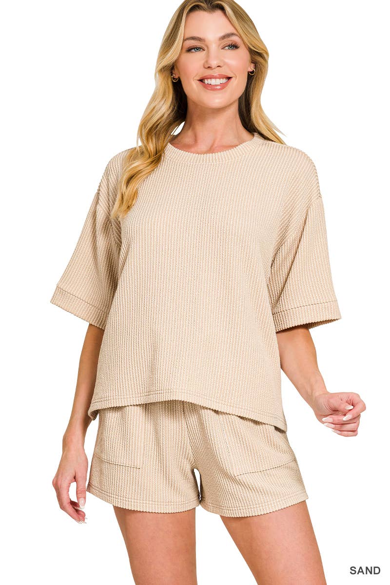 42POPS – Engroshandel Loungesæt - Dame – .Corded Rib T-shirt & Shorts 2-delt Sæt77