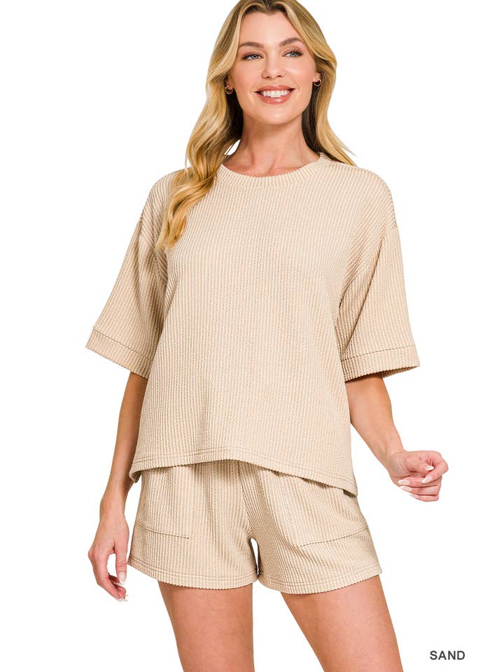 42POPS - Wholesale Lounge Set - Women's - `.Corded Rib Tee & Short 2pc Set77