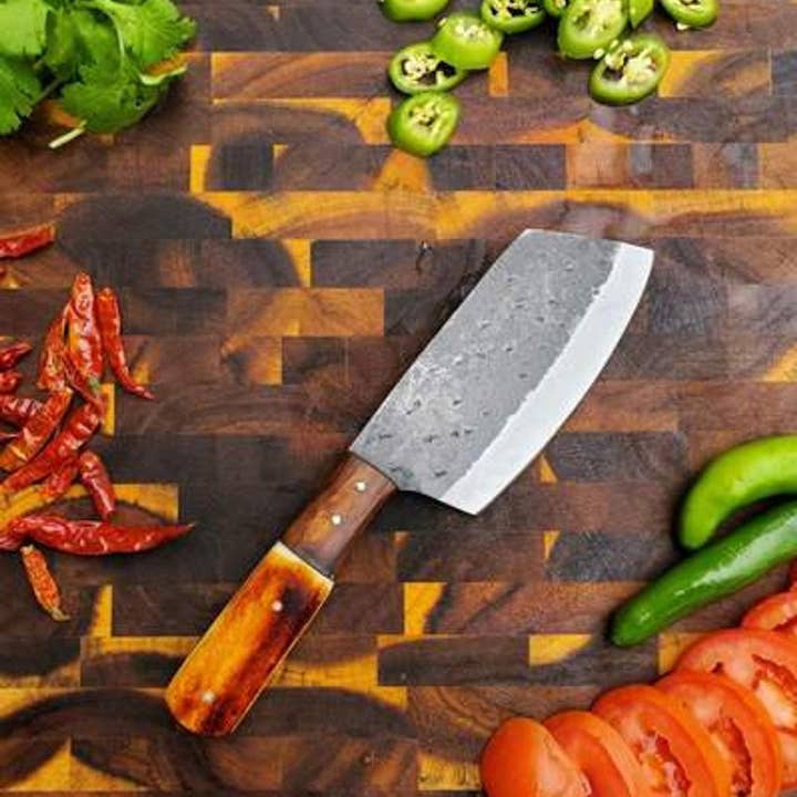 Titan International - Vente Sets de couteaux - Ensemble de couteaux de cuisine Damas, couteau de chef, couteau d'appariement, couteau Ulu en acier au carbone forgé à la main et couperet5