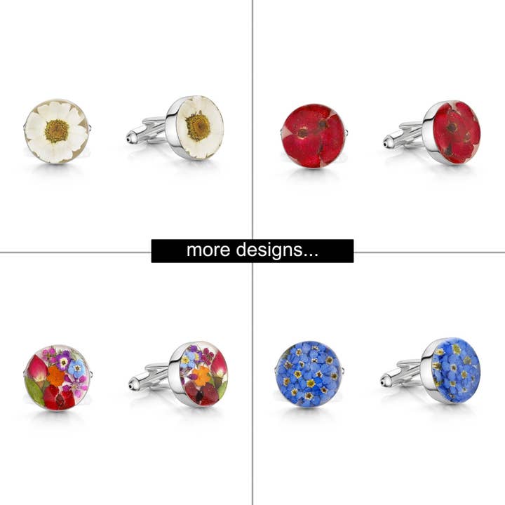 Botões de Punho em Prata de Lei - Margarida - Redondos por atacado de Shrieking Violet