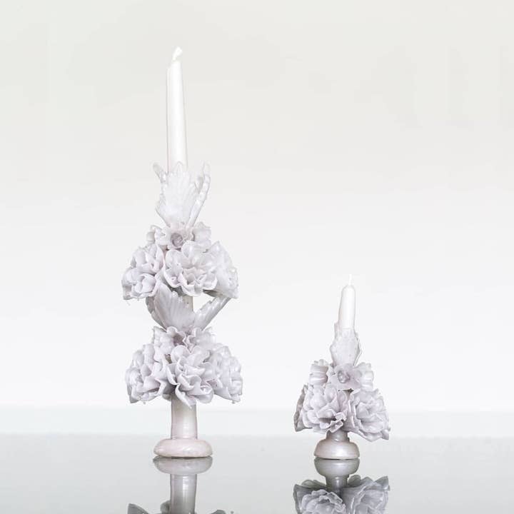 Silver Handmade with Beeswax Floral Taper Candle Oaxaca art for wholesale by Moderno Decor - Decorative Floral Candles