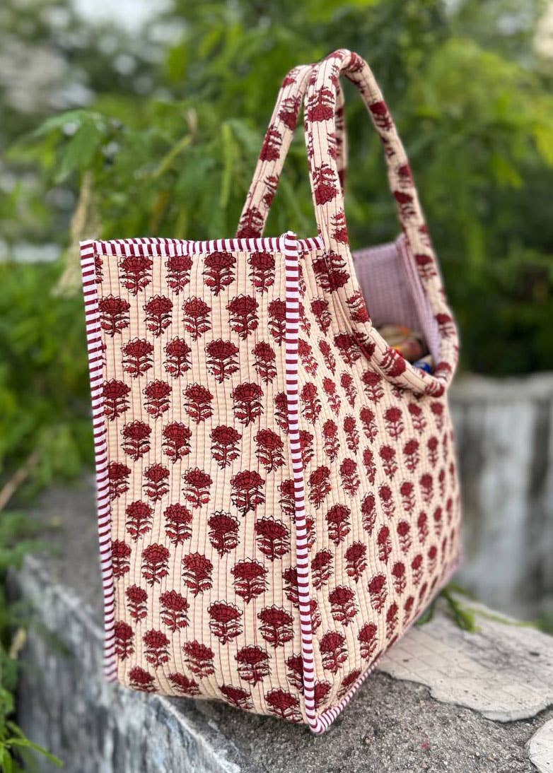 bhavnas boutique - Wholesale Tote Bag - Women's - SoftStitch Cotton Quilted Purse Block Printed Shopping Bags