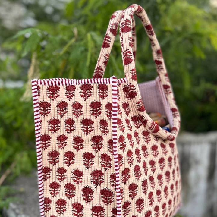 bhavnas boutique - Wholesale Tote Bag - Women's - SoftStitch Cotton Quilted Purse Block Printed Shopping Bags0