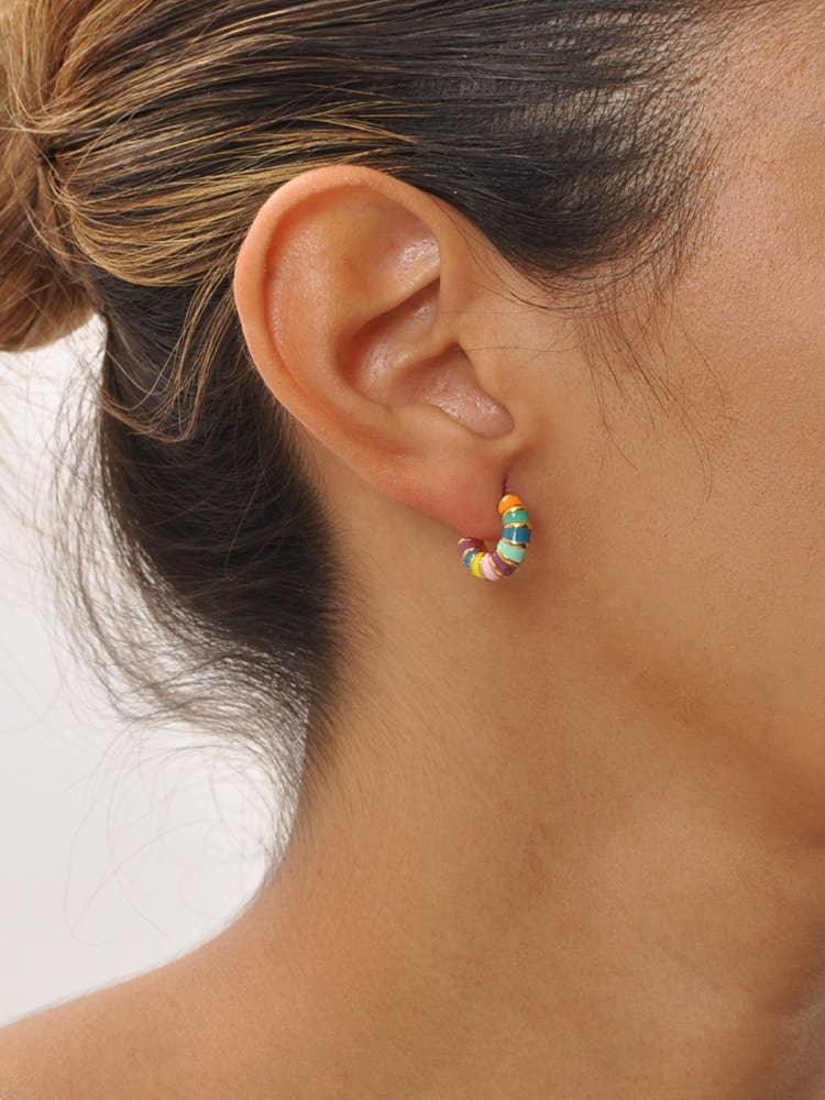 gold Stainless Steel Enamel Hoop Earrings for wholesale on Faire0