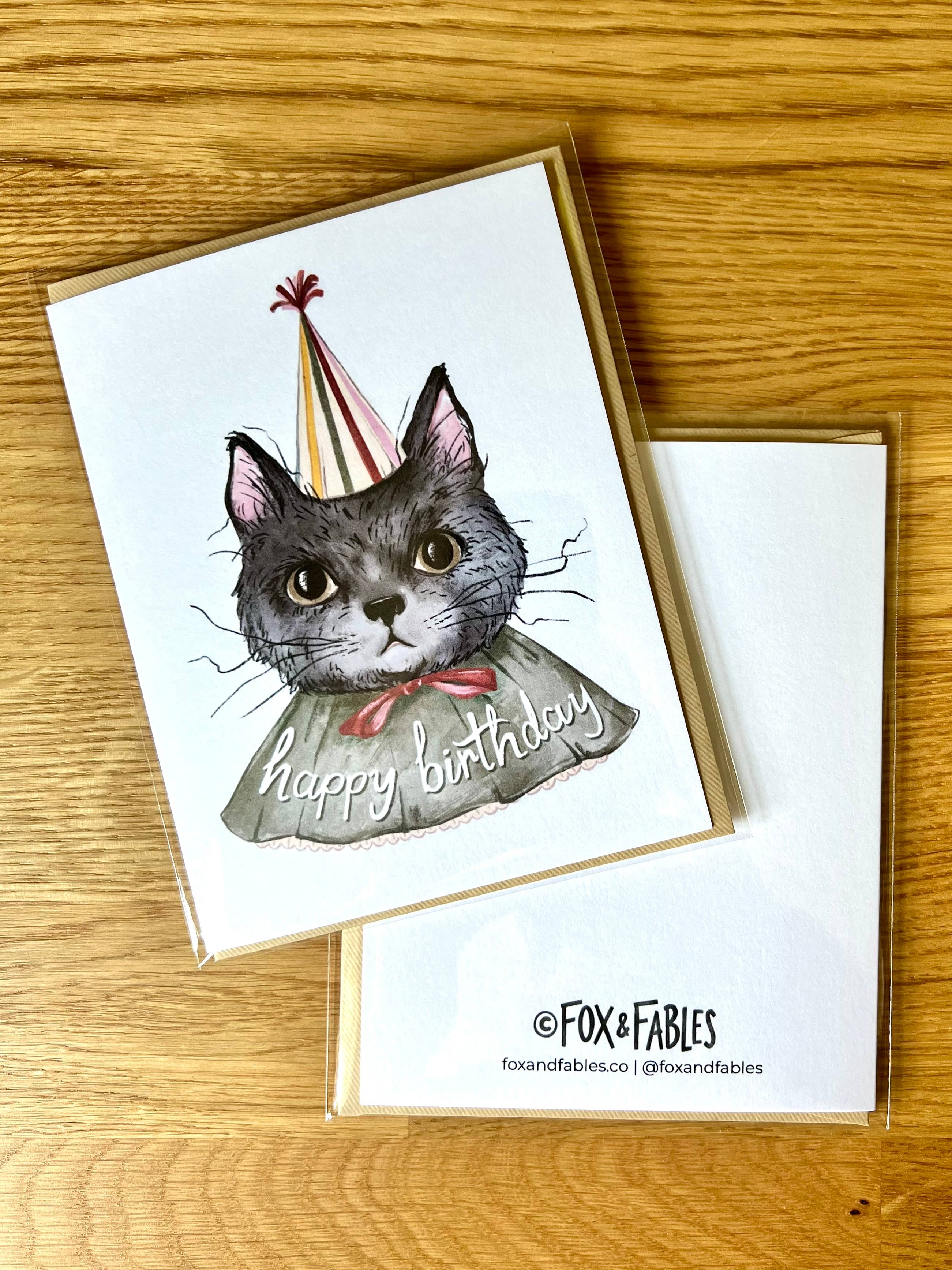 Fox & Fables - Wholesale Birthday Card - Happy Birthday Cat Clown Costume Greeting Card2