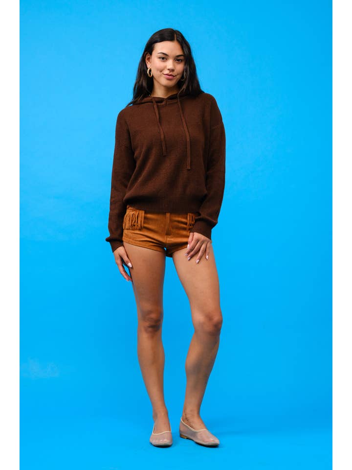 Brown CASHMERE HOODIE SWEATER S6297 for wholesale on Faire7