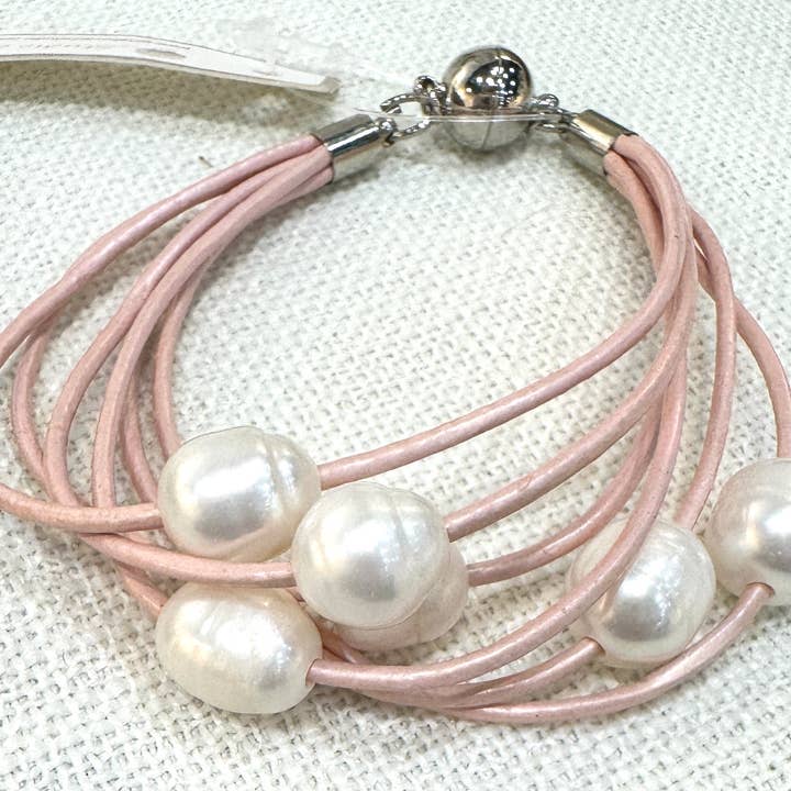 Studio G - Wholesale Beaded Bracelet - #780-6 Strand Bonded Leather and Pearl Bracelet2