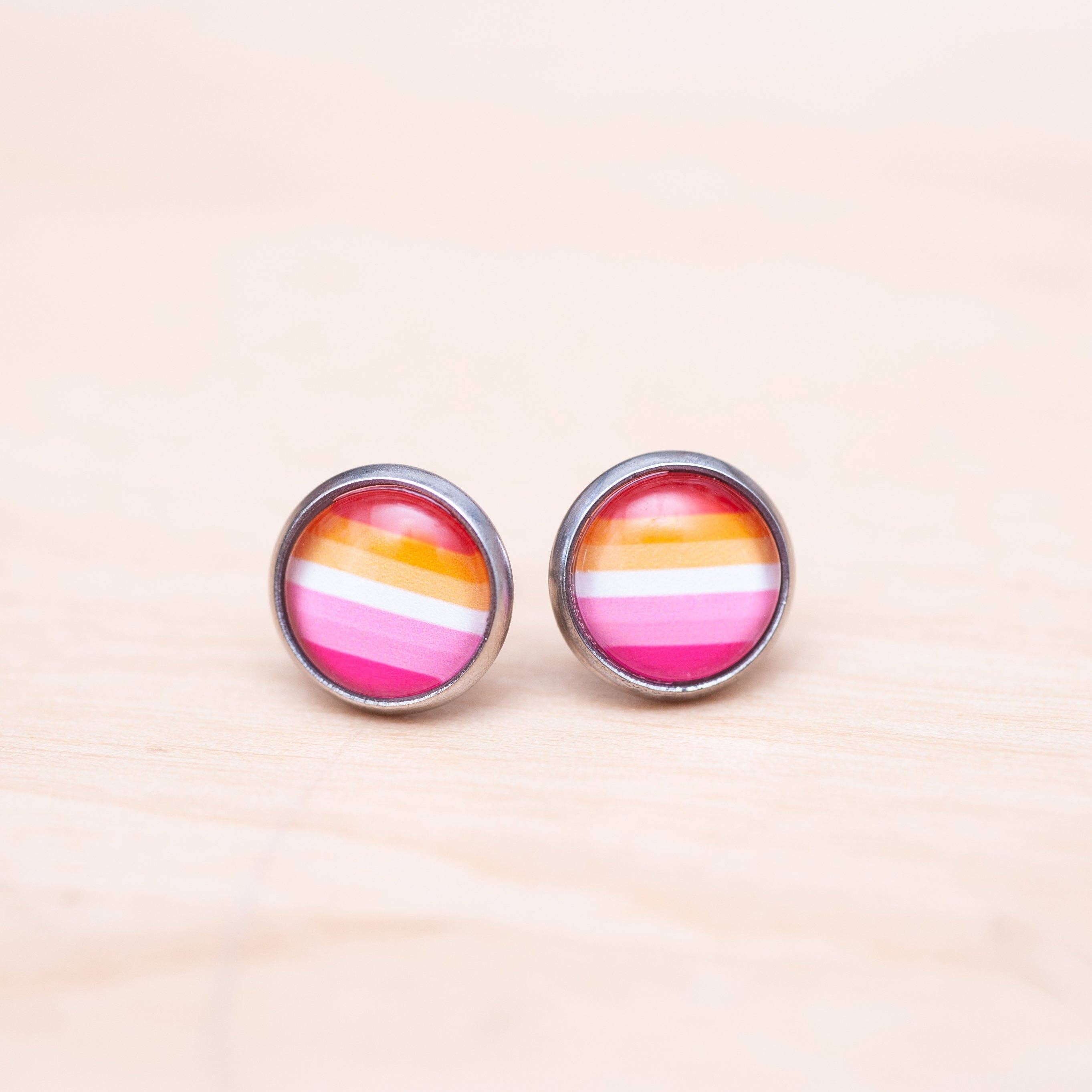 Crafty Queer Studio - Wholesale Stud/Post Earrings - Lesbian flag pride LGBTQ+ earrings - stud or dangle1