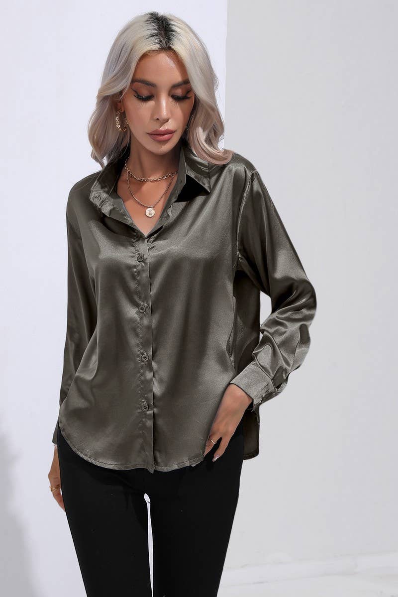 NINEXIS - Wholesale Button Down Shirt - Women's - CWTBLL0690_Button Down Silky Satin Long Sleeve Top76
