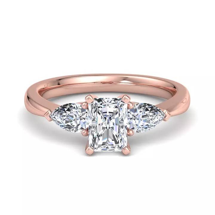 Three-Stone Lab Radiant Engagement Ring for wholesale by Caratina