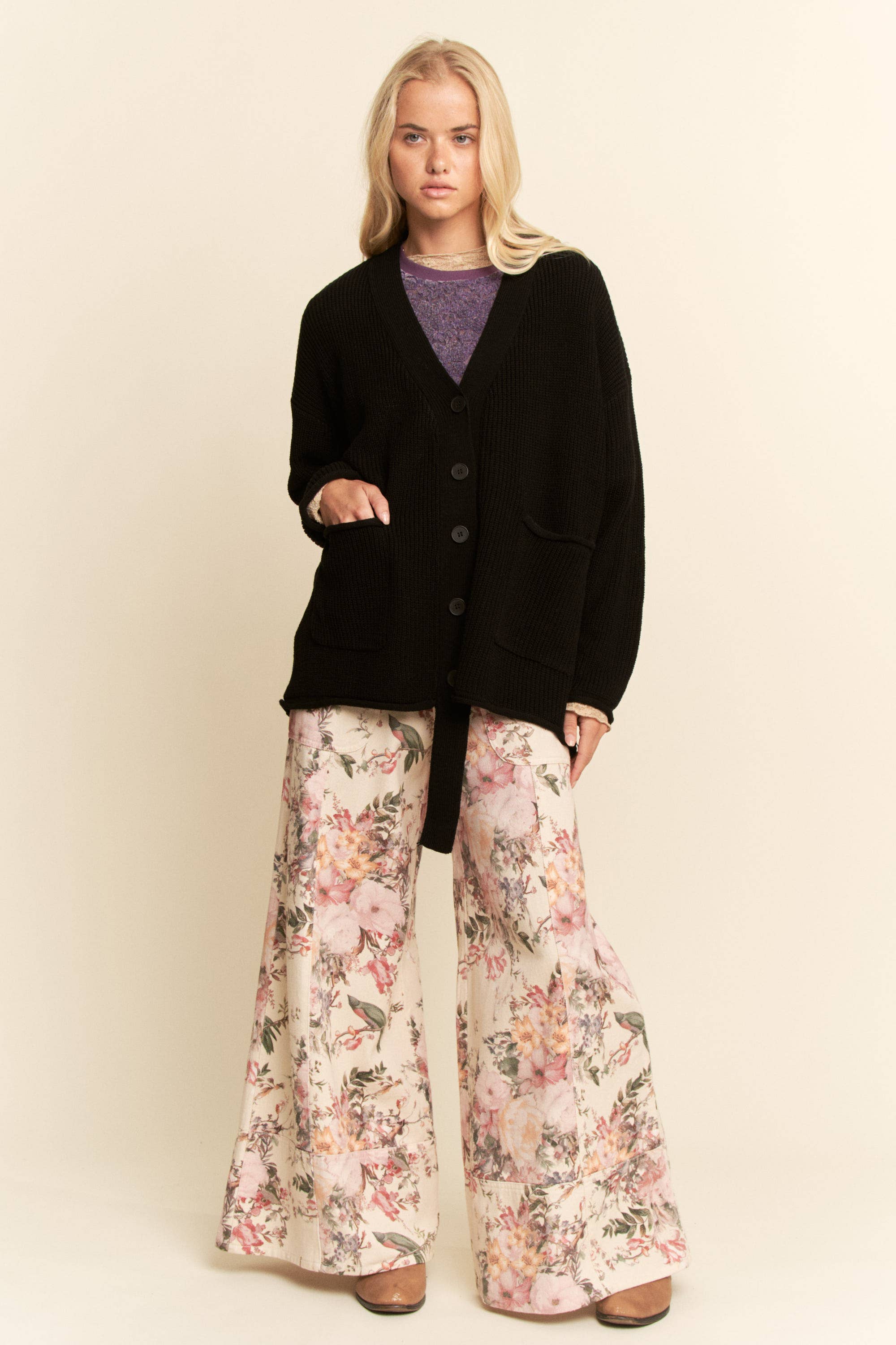 Black LONG OVERSIZED BUTTON-UP CARDIGAN RIBBED TEXTURE for wholesale on Faire5