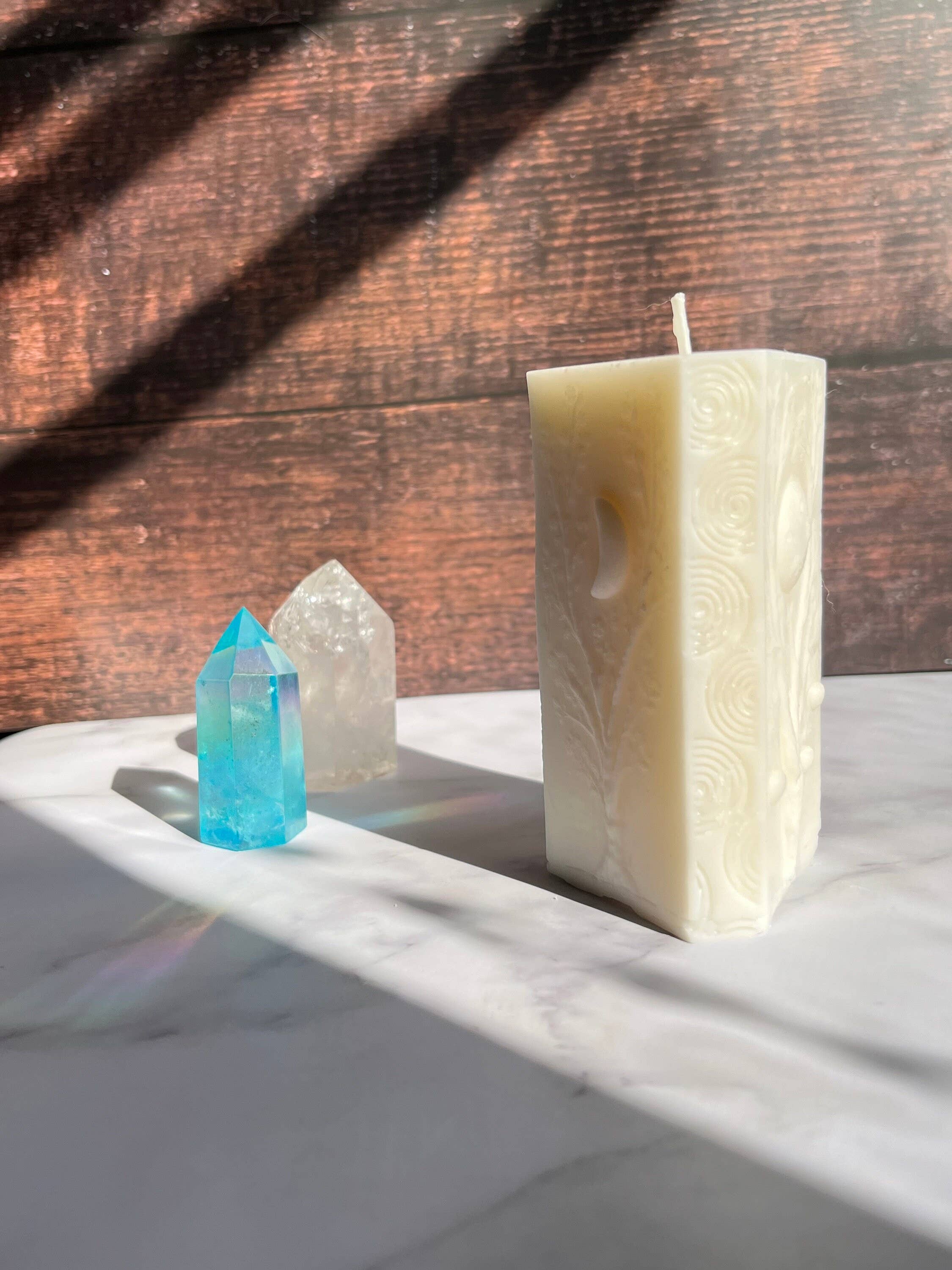 Beauty and the Moon - Wholesale Pillar Candle - White Moon Witchy Spiritual Goddess Beeswax Candle 6
