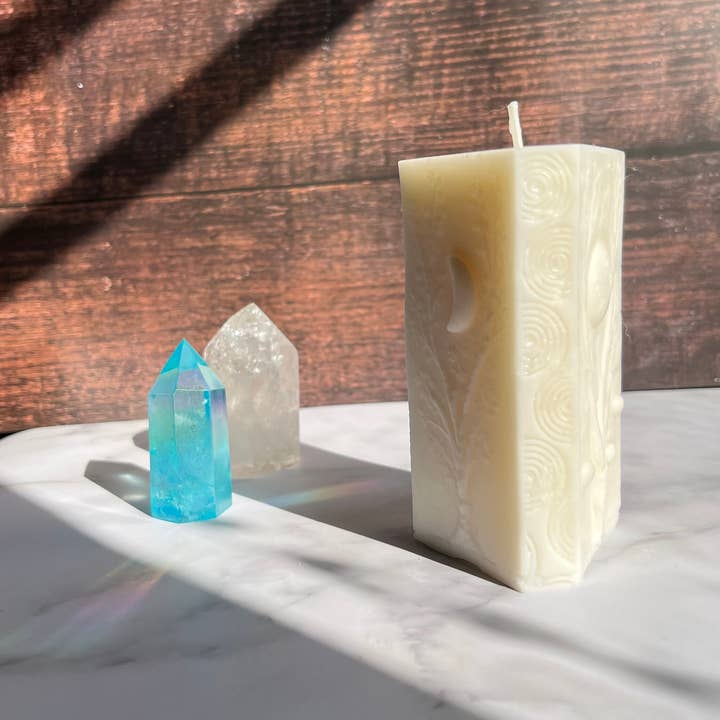Beauty and the Moon - Wholesale Pillar candle - White Moon Witchy Spiritual Goddess Beeswax Candle 6
