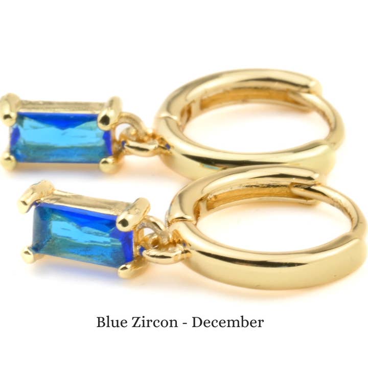 Blueyejewelry - Wholesale Huggie Earrings - Baguette Birthstone Hoops - Rectangle Stone Hoop Earrings10