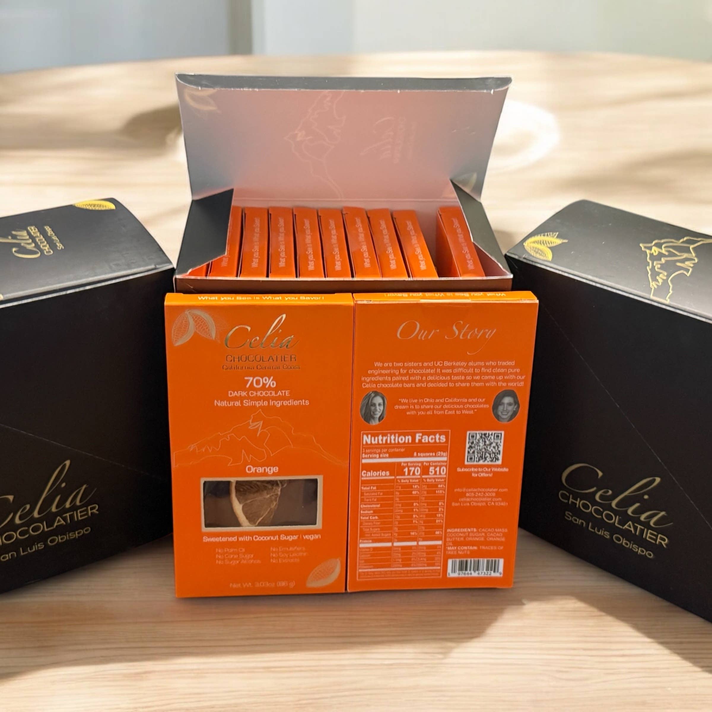 CELIA CHOCOLATIER - Wholesale Chocolate Bar - 70% Dark Chocolate Orange Bar| Coconut Sugar | Ecuador Beans4