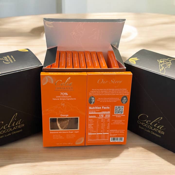 CELIA CHOCOLATIER - Wholesale Chocolate Bar - 70% Dark Chocolate Orange Bar| Coconut Sugar | Ecuador Beans4