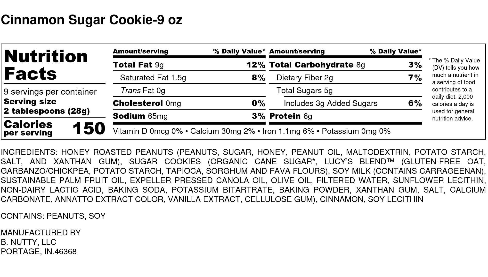 BNutty Peanut Butter - Wholesale Nut Butter - Cinnamon Sugar Cookie BNutty Peanut Butter- Case of 6- 9oz4