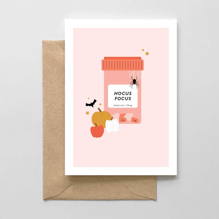 Spaghetti & Meatballs - Wholesale Halloween Card - Hocus Focus - Adderall Jar - Halloween Card0