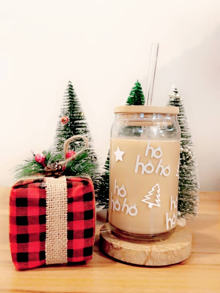 HoHoHo può vetro, bicchiere natalizio per la vendita all'ingrosso da parte di Pink pretty designs