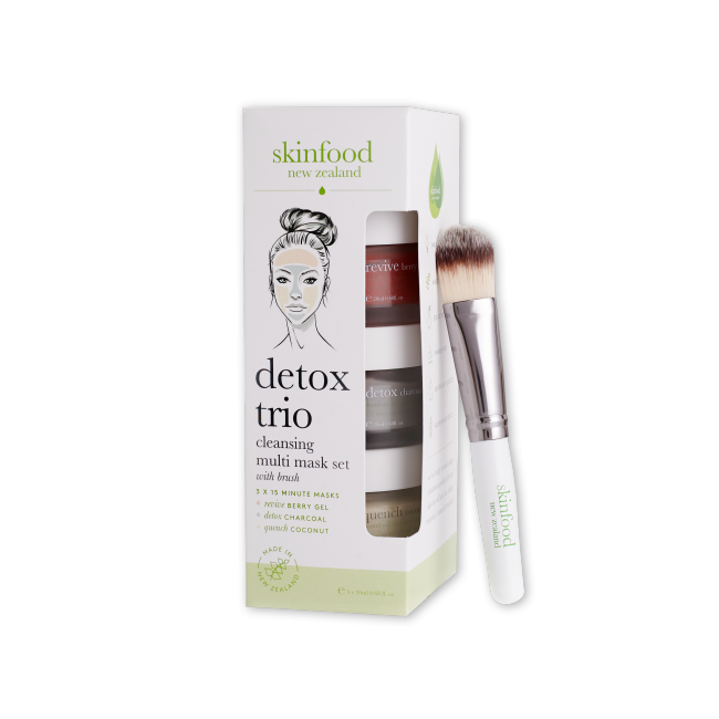 SkinfoodNZ – wholesale Ansiktsmasker – Detox Trio med flera masker - Komplett set med 3 ansiktsmasker och applikationsborste5