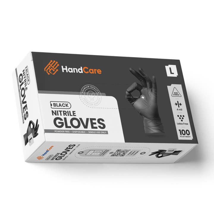 HandCare Black Nitrile Gloves - Exam Grade, Powder Free (4 Mil)- 10 CASES for wholesale by Gloves.com