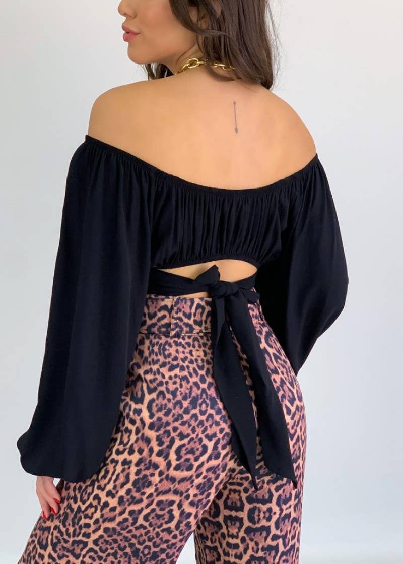 HIDDENBRAND - Wholesale Blouse - Women's - Crop Top Balloon Sleeve Straight-Neck Shirt8