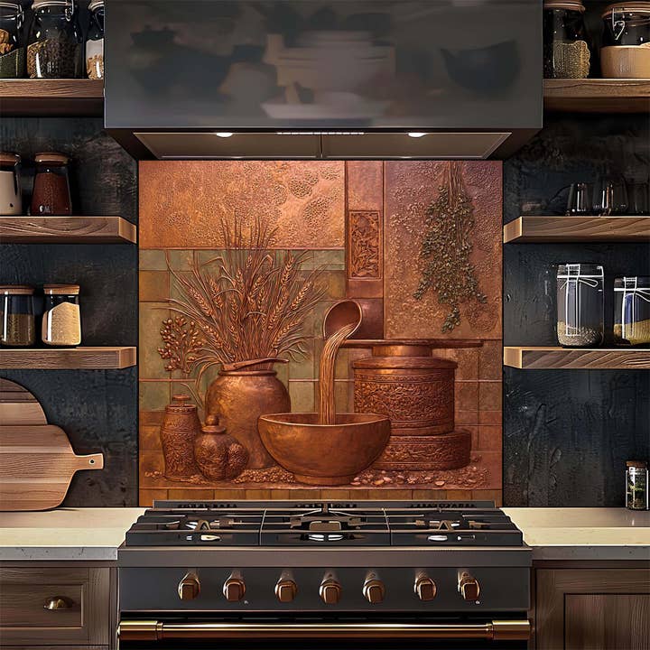 Verter Cosecha de Grano – Salpicadero de Vidrio Templado con Aspecto de Cobre para Cocina para venta al por mayor de Glass Kitchen Backsplash