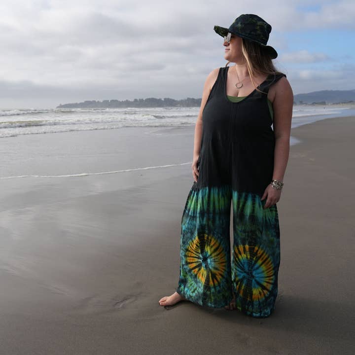 Tuta a secchiello in cotone tinta unita e tie-dye Boho Hippie per la vendita all'ingrosso da parte di Jayli Clothing